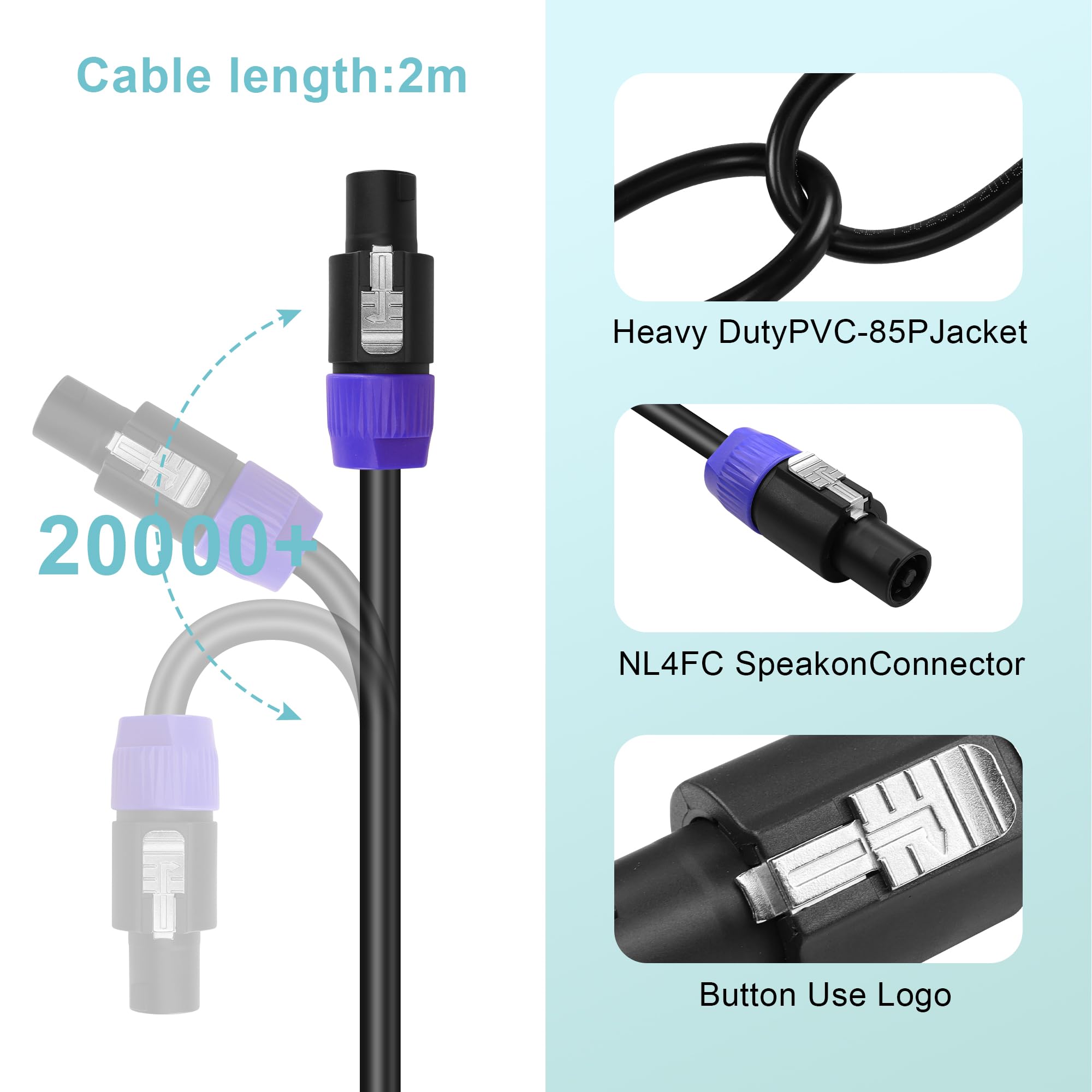 Amazon.com: PNGKNYOCN Speakon to Speakon Cable，12AWG 2 Pin NL2FC